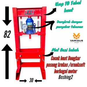 Alat press Spesial 20 T Dengan pengukur Tekanan Dibuat khusus untuk kruk as/cranksaft dan boshing2 didesign sangat kuat
