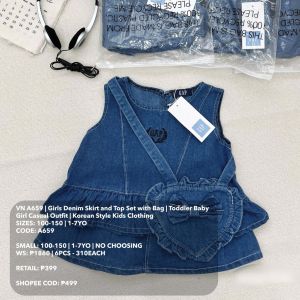 VN A659  Denim Skirt and Top Set for Girls with Cute Bag  Toddler Baby Girl Casual Outfit  3PCS Korean Style Set