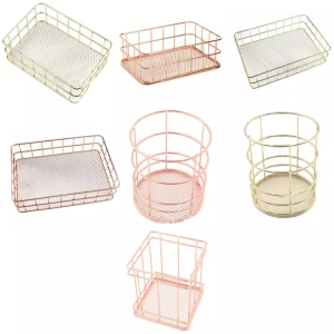 Nordic INS Style Iron Rose Gold Storage Basket Box Desktop tahan lama pemegang logam Sundries penganjur Container Home Office Desk Shelf Pen Holder