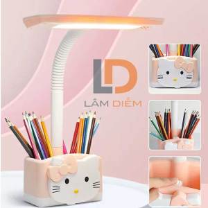 Đèn bàn hình mèo kitty 3 chế độ sáng chống cận có hộp đựng bút 6117