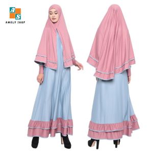 Java Seven LLS 999 - Pakaian Muslim Gamis Wanita Jersey Biru