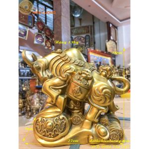 Trâu Cõng Vàng Như Ý Tài Lộc - Trâu Vàng Phong thủy bằng đồng