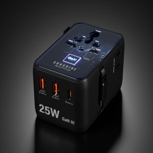 SUNSHINE Travel Adapter Universal PD25W GaNIII QC3.0 Fast Charging Plug Type C+USB Charger