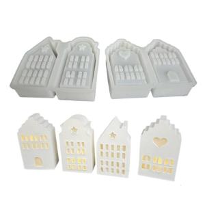 Tealight chủ khuôn linh hoạt khuôn silicon cho 4 lưới hình ngôi nhà Đèn thân xe thạch cao nhà khuôn trang trí