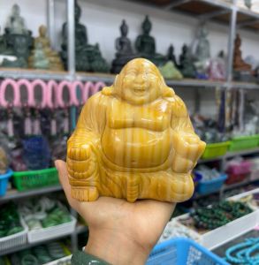 แกะสลัก พระสังกัจจายน์ หินเหลืองพม่า