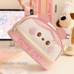 WENQI จุได้มาก กระเป๋าดินสอ PU น่ารัก กันน้ำกันน้ำได้ พียู PU กระเป๋าปากกาลูกแมว การ์ตูนลายการ์ตูน สัตว์คาวาอี้ กระเป๋าเครื่องสำอางแต่งหน้า อุปกรณ์สำหรับนักเรียน