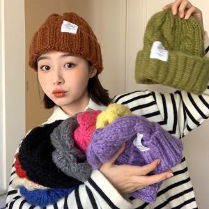 SGFDD Cute Lovely Skullies Plain Labeling Autumn Letter Knitted Hat Woolen Hat Women Beanies Korean Style Caps