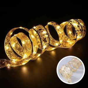 Christmas Ribbon Fairy Lights Battery Operated String Lights Led Ribbon for Christmas Tree Decorations for New Year Party Gazebo Wedding Christmas Decorations Outdoor Indoor Ornaments(4m/10m)