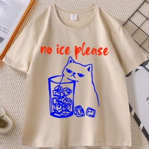 No Ice T Shirt with Cat Pro Immigration T-Shirt Funny Cat Graphic Tees Print Casual Loose Round Neck Short Sleeve Tshirt