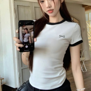 Womens Cotton Cropped T-Shirt - Embroidery Design Short-Sleeve Korean Style Top | Summer Casual Streetwear Tee (S-XL)