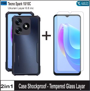 Paket 2in1 Casing Tecno Spark 10 10C 10 Pro Case Armor Shockproof Free Tempered Glass Layar