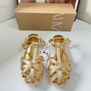ZA*RA Summer new Roman sandals round head gold soft surface woven bag head hollow flat bottom womens shoes fashion