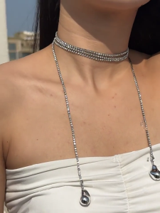 Stylish Layered Crystal Necklace Adjustable Length Neckchain Neck Accessories With Sparkling Crystal Embellishments