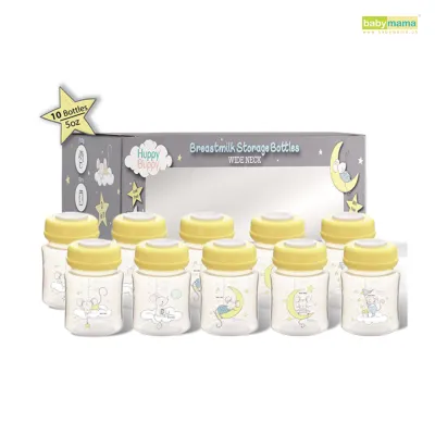 Huppy Buppy Wide Neck Milk Storage Bottle 150ml (10 Pieces) | Baby Feeding Bottle Breastmilk Storage BPA Free