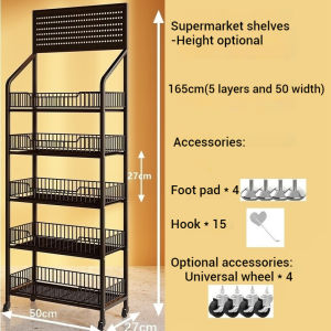 5 Layer Metal Rack Supermarket Snack Shelf Display Grocery Rack Kitchen Organizer Storage Rack