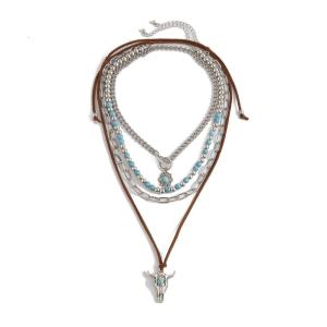 Vintage Look Geometry Turquoise and Bead Women Necklaces Adjustable Length Clavicle Chain Fashion Statement Jewelry