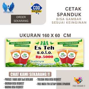 Cetak Spanduk Cetak Banner ES TEH SOLO MODEL NYAMPING Ukuran 160x60 Costom Desain