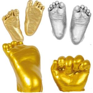 Available 3D Baby Hand & Foot Print Plaster Casting Kit Hand print Footprint Keepsake Gift 2pcs gold & silver color
