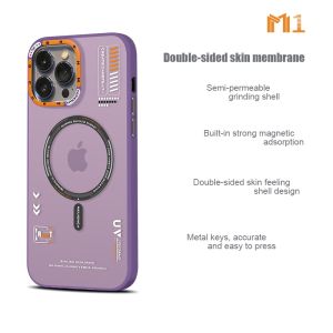 เคสป้องกันโทรศัพท์ M1เปลือกบดแบบกึ่งซึมผ่านได้มีการดูดซับ MagSafe ที่แข็งแกร่งในตัวดีไซน์ผิวนอกสัมผัสผิวสองด้านกุญแจโลหะแม่นยำและง่ายต่อการกดสำหรับ iPhone 12 Pro Max/iPhone 13 Pro Max/ iPhone 14 Pro Max/ iPhone 15 Pro Max