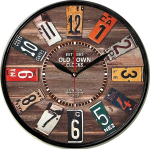 Jam Dinding/Wall Clock Plate Number Model Vintage Klasik Kayu Retro Style Eropa - Sweep Movement