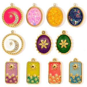 3 Pieces Practical Sturdy Steel Sunflower Pendant Accessory for Women Featuring Enamel Tarot Crescent Star Charm