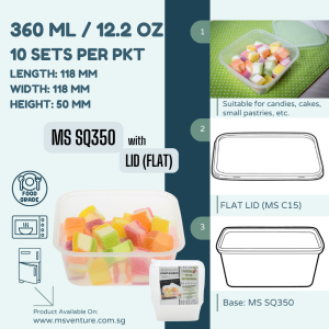 {MSV} Square Microwavable Plastic Takeaway Containers (250ml-710ml) Anti Leak Durable BPA Free Reusable for Food Storage MS SQ250 MS SQ350 MS SQ450 MS SQ550 MS SQ650