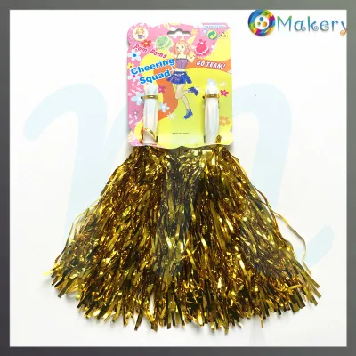 LM Cheerleader Metallic Foil PomPoms with Handle for Sports Cheers Ball Dance Fancy Dress Night Party