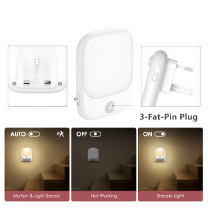 ORIA Plug in Night Light 2 PCS Night Lights Plug in Walls with 5 Levels Brightness Adjustable 3 Lighting Modes Eye-Friendly Warm White Motion Sensor Night Light for Bedroom Hallway Stairs