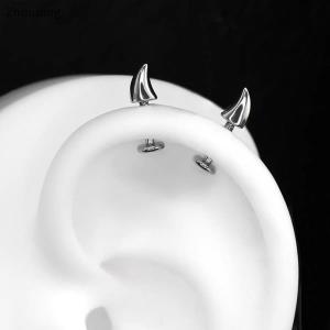 【ZP】Cute Cute Devil Horn Piercing Earring For Women Men Gothic Silver Color Ear Bone Nail Earring Y2K Jewelry Accessories