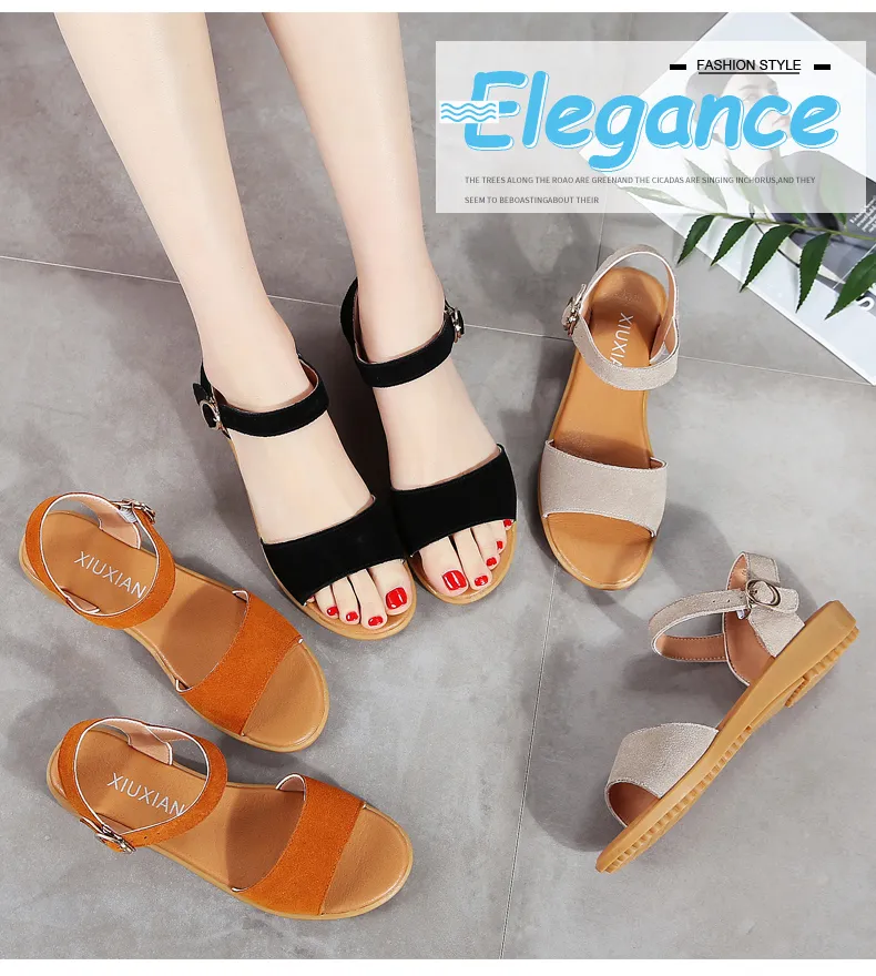 CDFHWUN Flat Sandals for Women on Sale Ladies Hollow Buckle