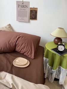 Simple Solid Color Brushed Cotton Bed Sheet Four-Piece Set Duvet Cover Spring Summer Single Double Student Dormitory Universal Bed Three-Piece Set LZD