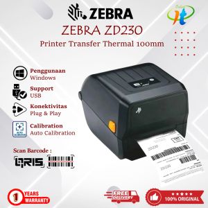 Zebra ZD230 Printer Barcode Transfer Thermal 100mm ZD-230 ZD 230 USB Cetak Stiker Resi A6 Label Harga Semicoat Yupo