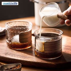 JustLiving 180ML Wooden Ring Tea Cup Personal Special Master Cup High-end Tea Ceremony Cup Thickened Heat-resistant Glass High borosilicate Coffee Cup