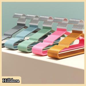 [Hilldora] Quần áo móc treo móc với rãnh cho phát sóng trẻ em dành cho người lớn kim loại đơn giản dày Non-Slip Dip nhựa Áo móc màu xanh lá cây