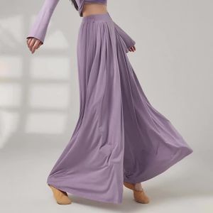 Modern Dance Pants Women Pleat Elastic Waist Drape Wide Trousers Soft Loose Yoga Casual Stage Line Dancewear Training Clothing