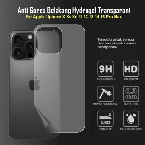 Skin iphone X Xs Xr 11 12 13 14 15 16 Pro plus Max Garskin Hydrogel Transparant Pelindung Belakang