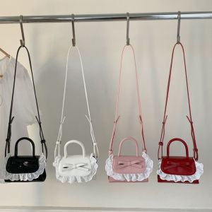 CHANBAEK Small Bow Coin Purses Ruffle PU Leather Crossbody Wallet Korean Square Shoulder Bag Female