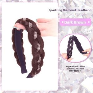 JPTD Thanh lịch Vòng buộc tóc tết xoắn đính đá Vòng đội đầu Tổng hợp Dây buộc tóc tết xương cá Tự nhiên Đồ đội đầu Băng đô dệt tay Dành cho những cô gái lười biếng