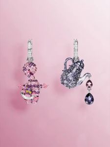 Swarovski 100% S925 Sterling Silver Alice in Wonderland "Cat and Teapot" Colored Gemstone Earrings Womens Fashion Earrings Valentines Day Gift (EH-89496450)