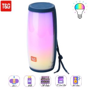 T&G TG-317 TWS Bluetooth V5.1 Stereo Sound Portable Wireless Hi-Fi Speaker with Flashing LED Lights with Strap
