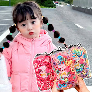 Minwen 100PCS Colorful Basic Nylon Ealstic Hair Band Kids Girls Ponytail Holder Ties Scrunchie Mini Headwear Rubber Bands Hair Rope