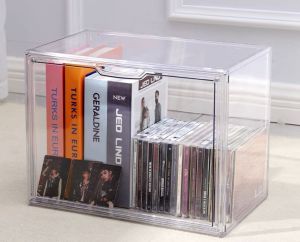 💟SOLUTION65💟 36H Dust Proof Toy Storage Box Multi Storage Purposed Clear Stackable Plastic Storage Bins with Magnetic Attraction Lid Dustproof Book & Cosmetic Display Cases Large Figures Collectibles Showcase Shoe Box Protection Organizer for Bags
