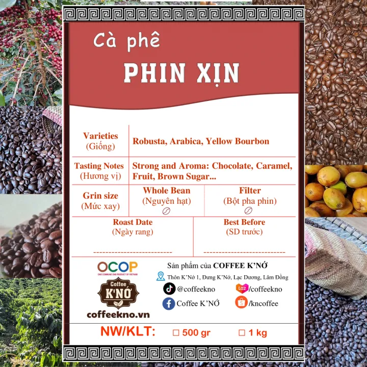 Cà phê PHIN XỊN nguyên chất rang mộc, cà phê hạt rang xay cà phê bột pha phin pha máy kết hợp 3 loại cà phê, cafe sạch Lâm Đồng, Coffee K'Nớ