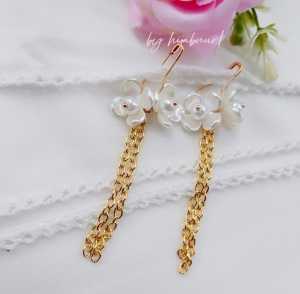 Hijabnur1 - Sepasang Anting Hijab - Anting Juntai Panjang Aksen Bunga Handmade
