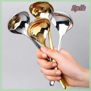[Epih] Stainless Steel Big Head Round Spoon Net Red en Dinner Long Handle Stirring Dessert Spoons For Kitchen Accessories Gadgets