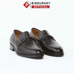 Giày Lười Nam ĐẾ PHÍP Cao Cấp Da Bò Italia Lót Da Thảo Mộc SIGOURNEY Màu Đen Khóa Kim Loại SCC05 Bảo Hành 18 Tháng