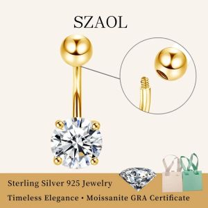 0.3-3CT Certified Moissanite Belly Button Ring Sterling Silver 925 For Women Men Rose Gold Plated Piercing Belly Ring Skin-Safe