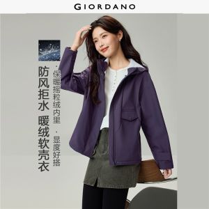 Giordano Beau Monde Women Softshell fleece-lined hooded windbreaker Free Shipping 13376655