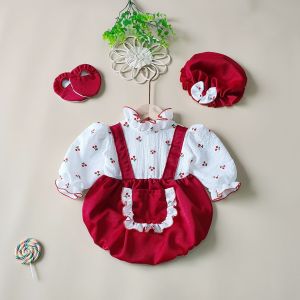 Body Nhung Đỏ Cổ Tàu Phối Ren Cho Bé Gái 3 Đến 12kg Chất Nhung The Mềm Mịn [B045]