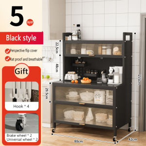 on hand ! 5-6 Layers Sideboard Kitchen Cabinet With Wheels Home multifunction Kitchen Storage Rack Floor Dustproof Kitchen Rack With Pull-Out Doors & Wheels